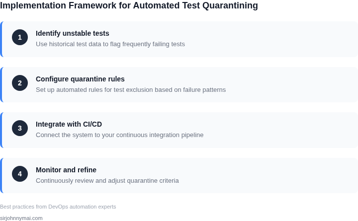 Step-by-step framework for implementing automated test quarantining