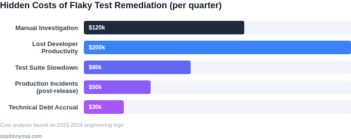 Bar chart showing hidden costs incurred by flaky‑test remediation before AI assistance.