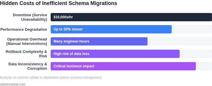 Bar chart illustrating the hidden costs associated with poorly managed schema migrations, including downtime, performance impact, and operational overhead.