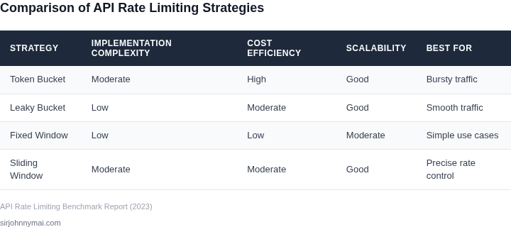 Side-by-side comparison of different API rate limiting strategies