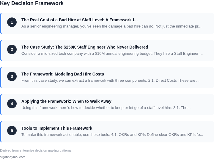 Decision framework for The real cost of a bad hire at staff level: a fram